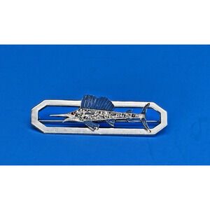 Vintage Art Deco Sailfish/Marlin Brooch, Marcasite Blue Enamel Silver-tone 2.5"